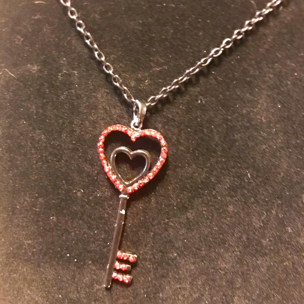 Vintage black heart key necklace